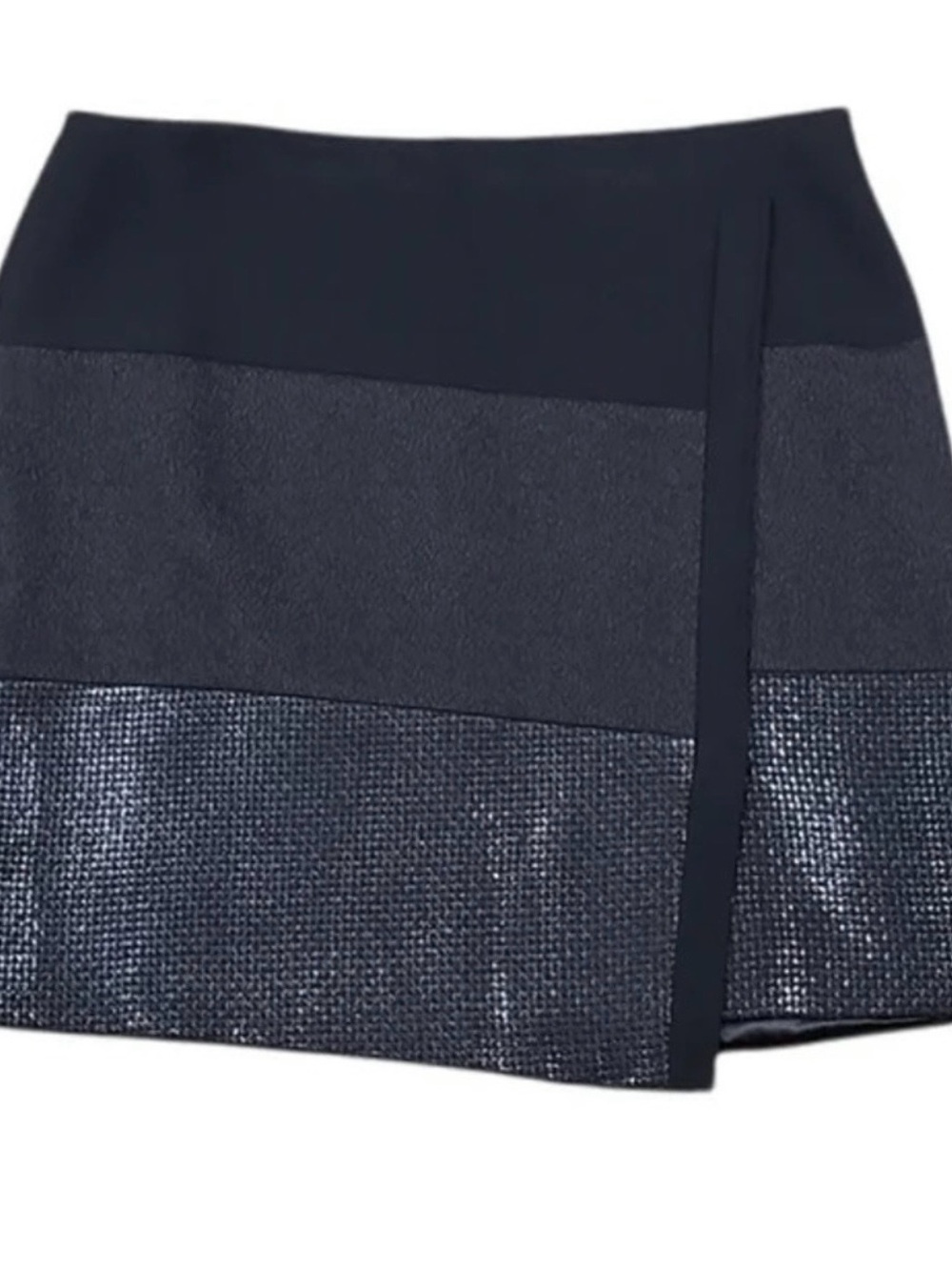 White House Black Market Black Mixed Texture Panel Wrap Skirt; NWT, Size 8
